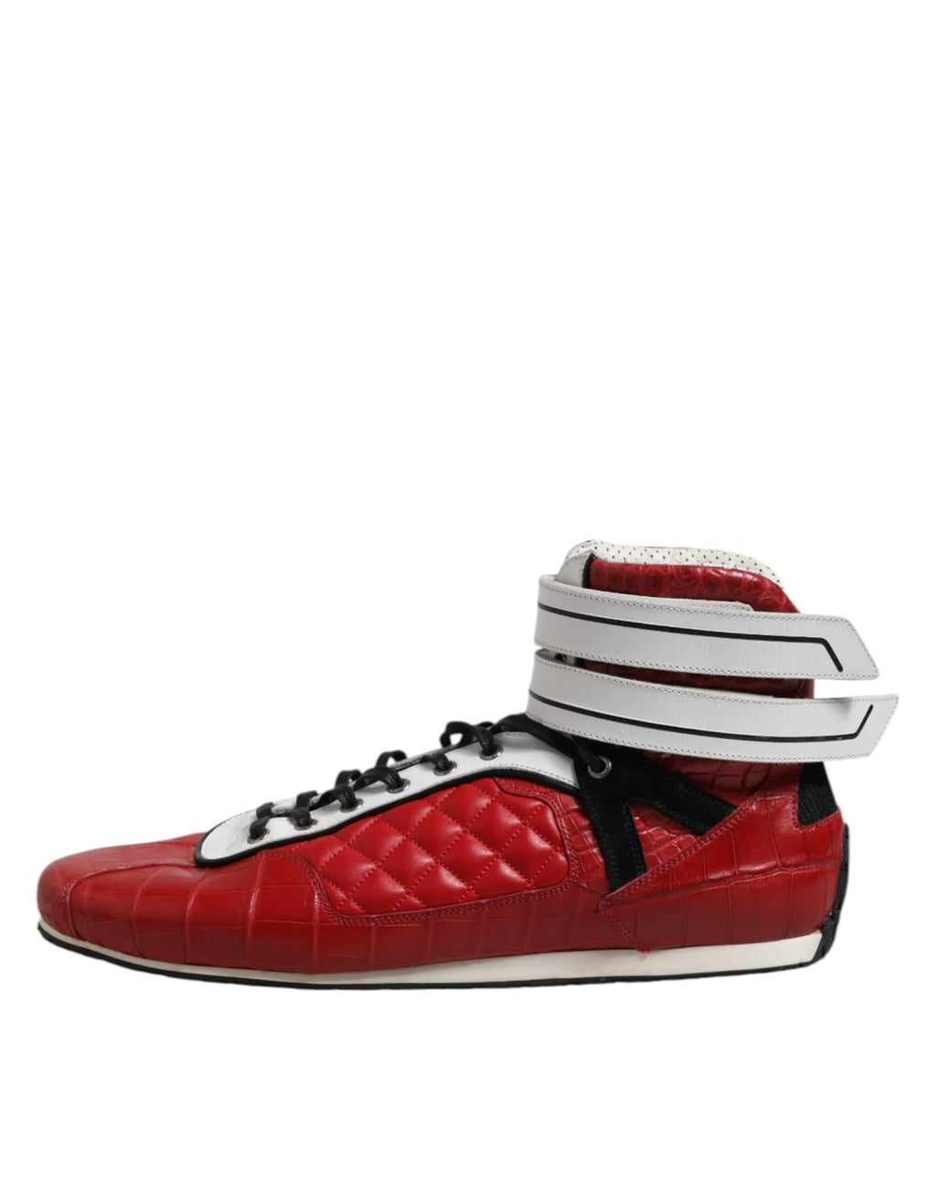 Red Quilted Leather Lace Up Sneakers Shoes