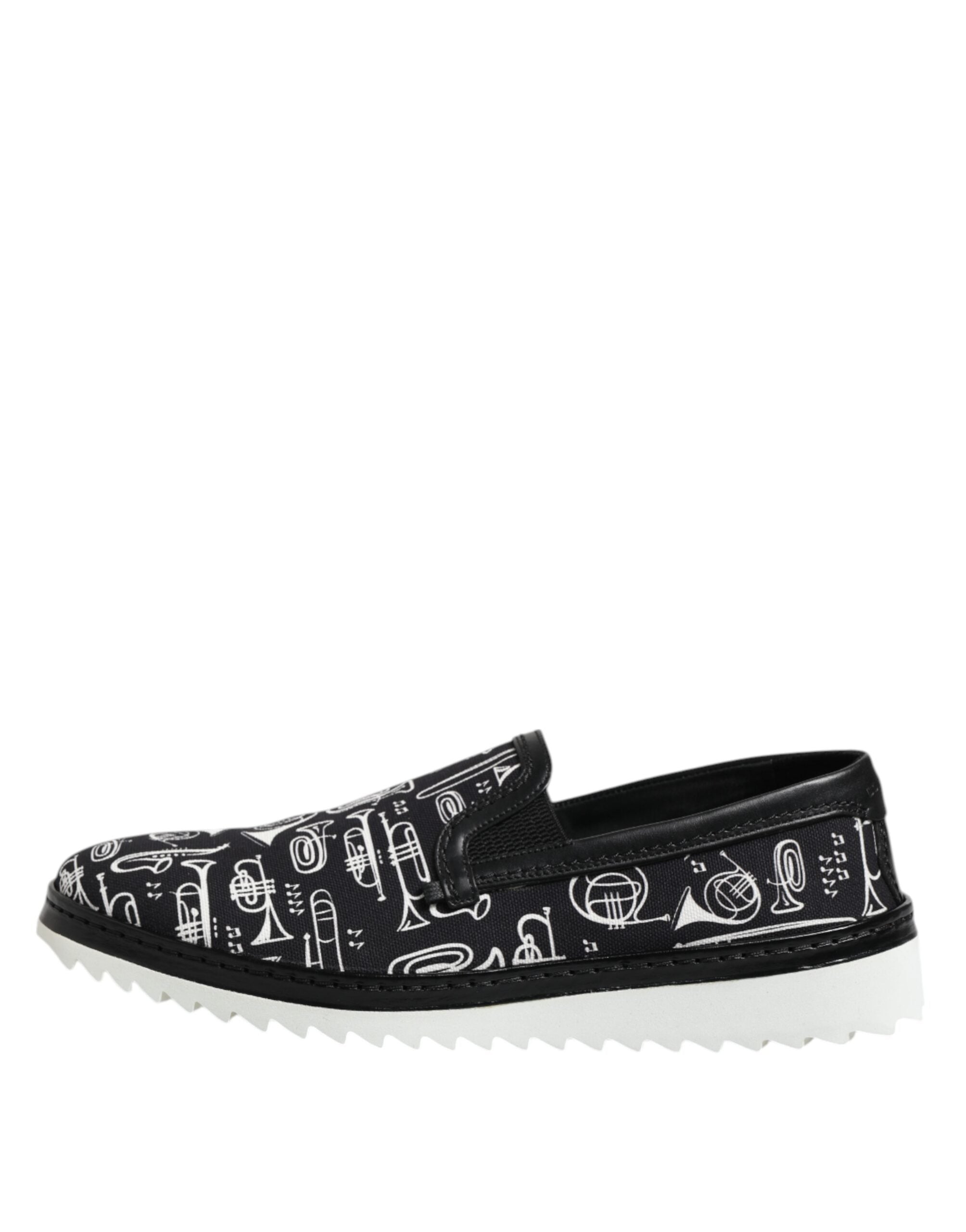 Black Slip On Printed Men Loafers Shoes