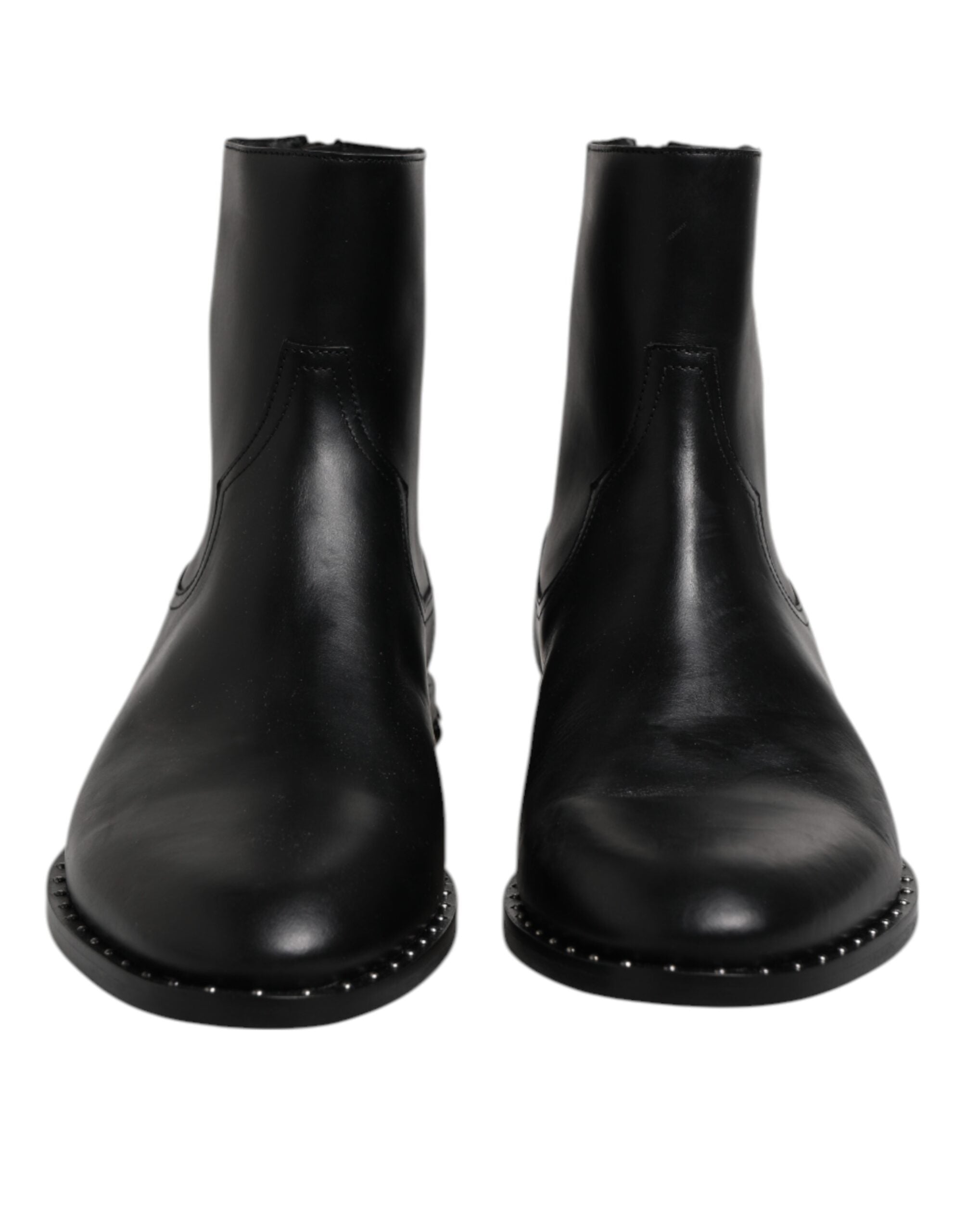 Black Leather Logo Ankle Boots Studded Shoes