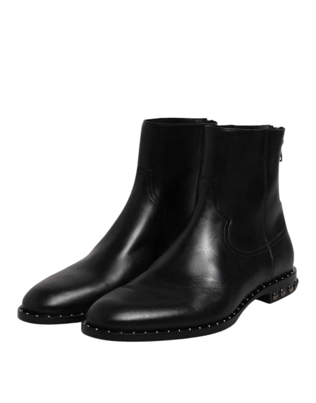 Black Leather Logo Ankle Boots Studded Shoes