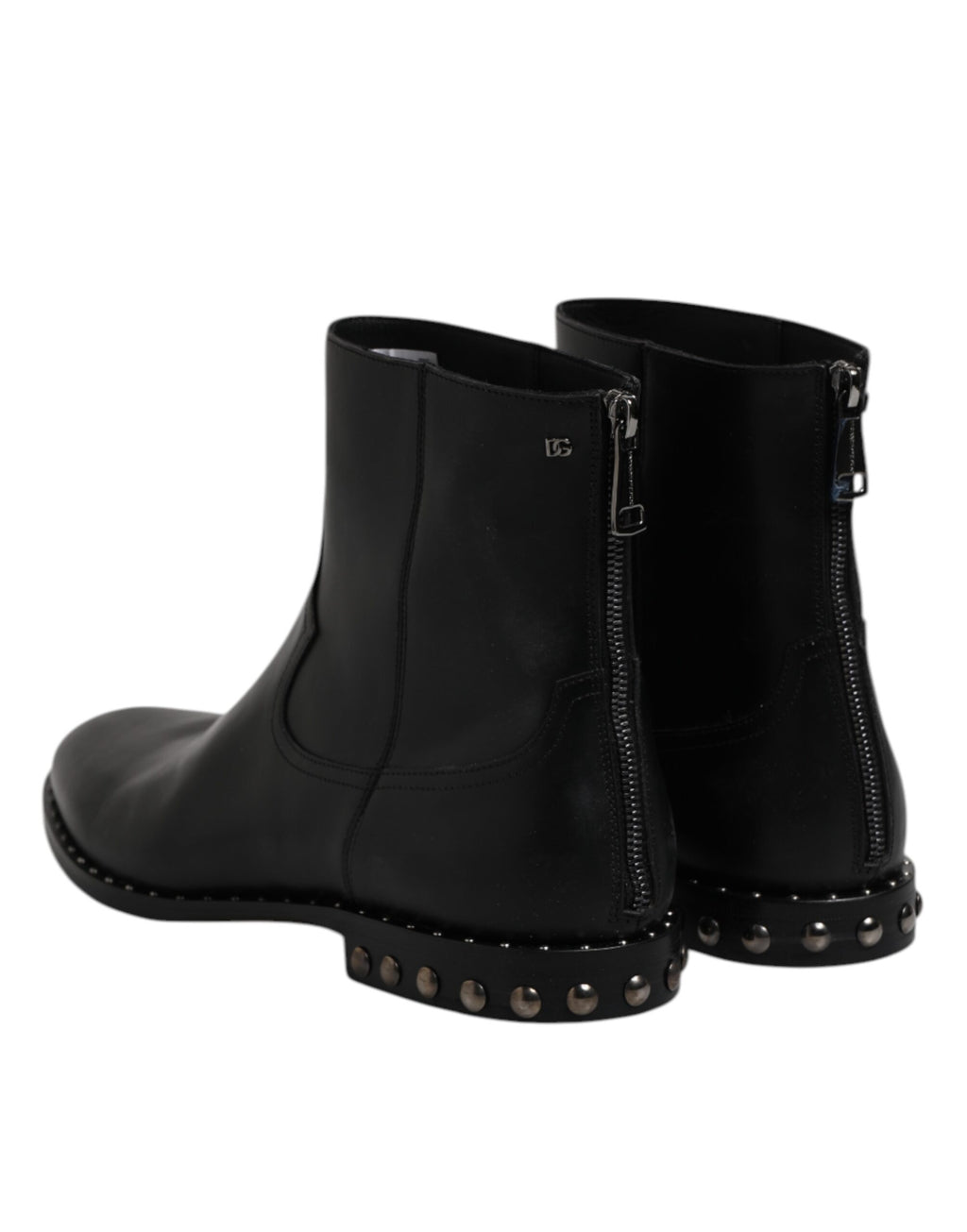 Black Leather Logo Ankle Boots Studded Shoes