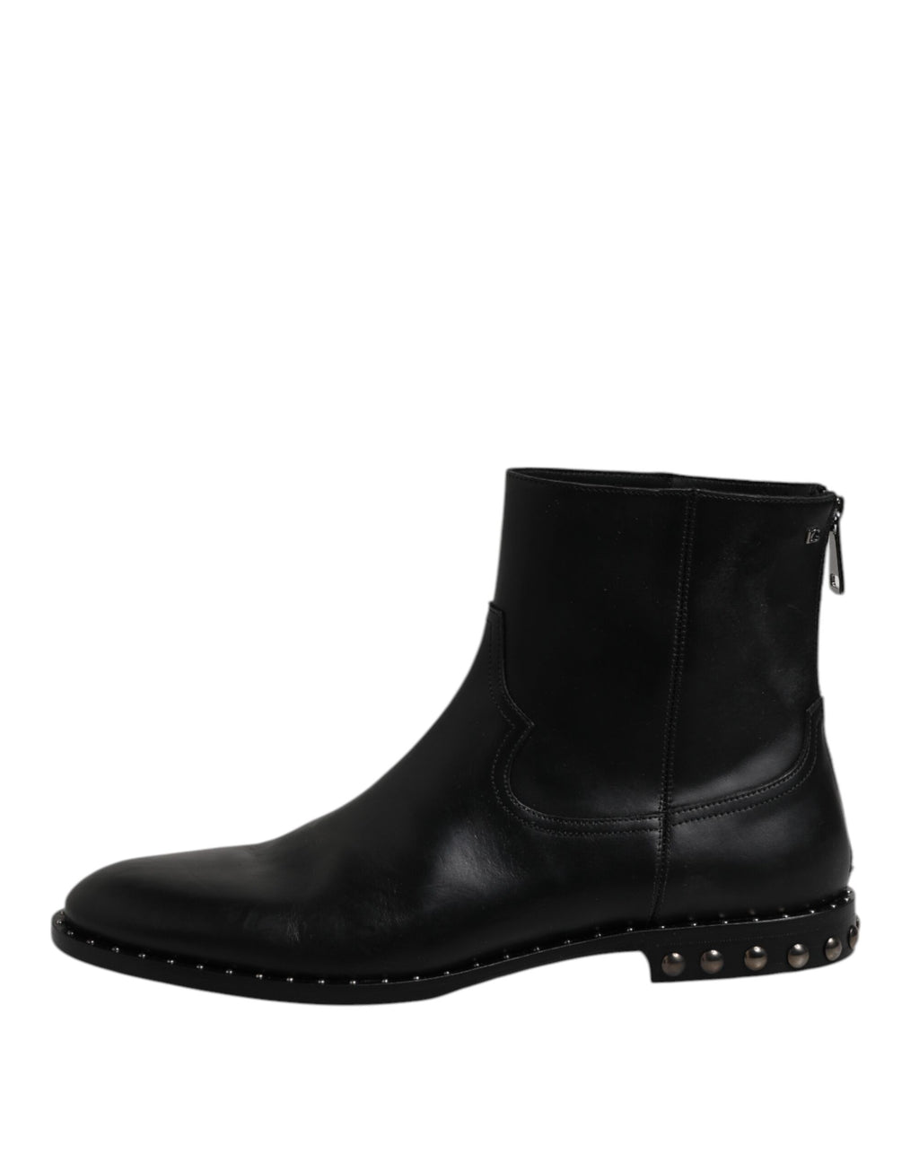 Black Leather Logo Ankle Boots Studded Shoes