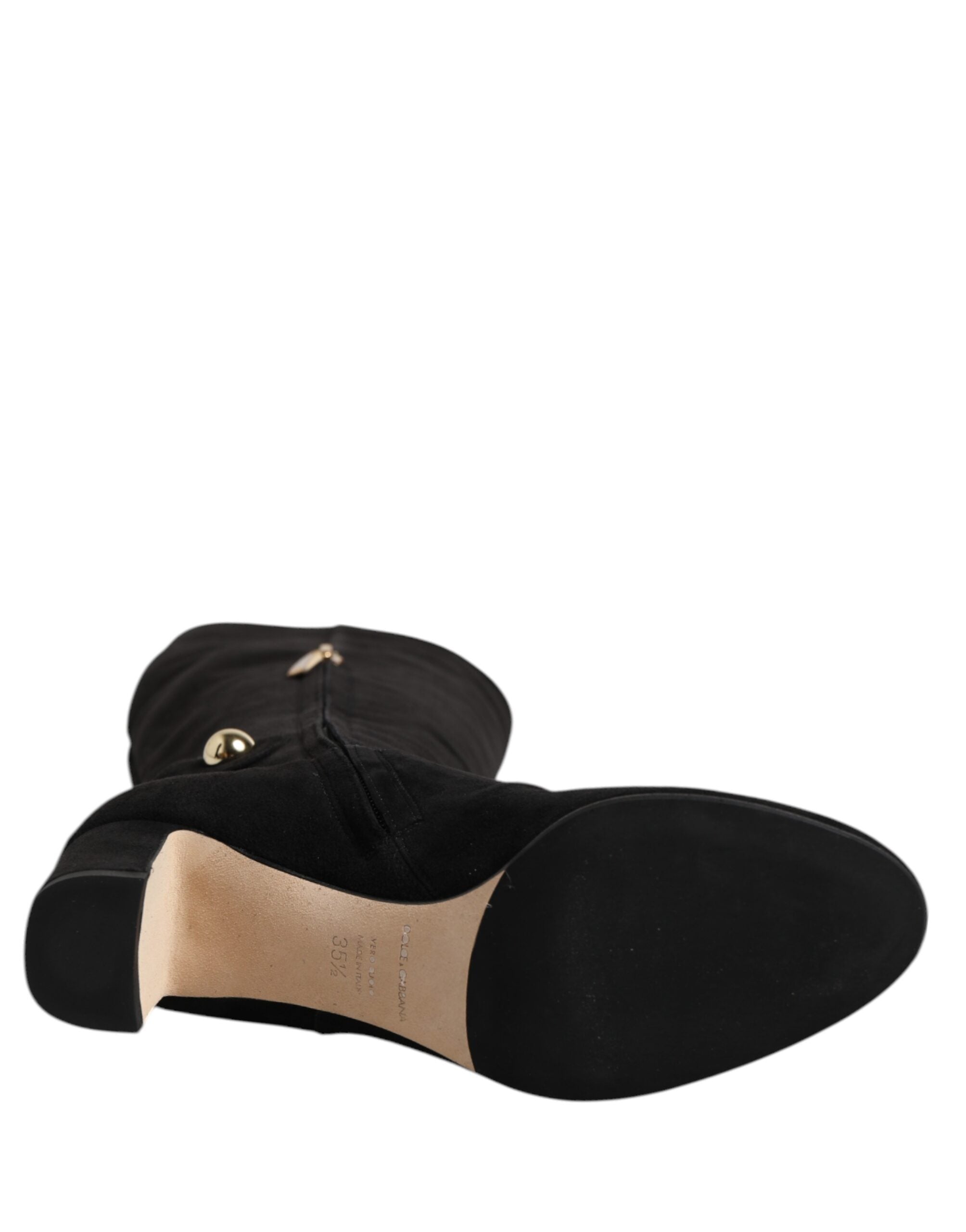 Black Suede Leather Knee High Boots Shoes