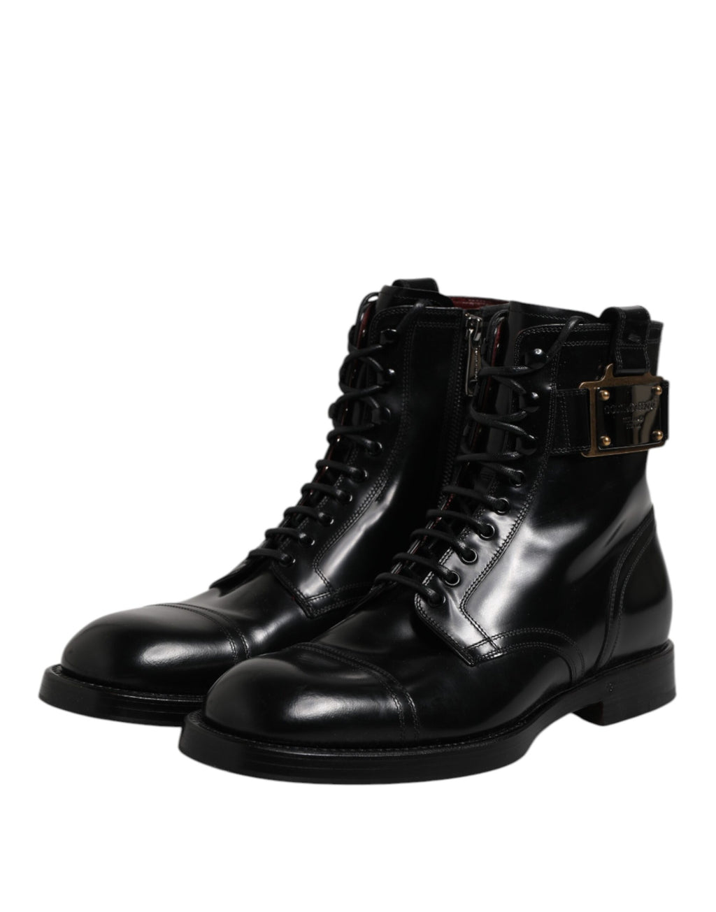 Black Leather Mid Calf Boots Lace Up Shoes