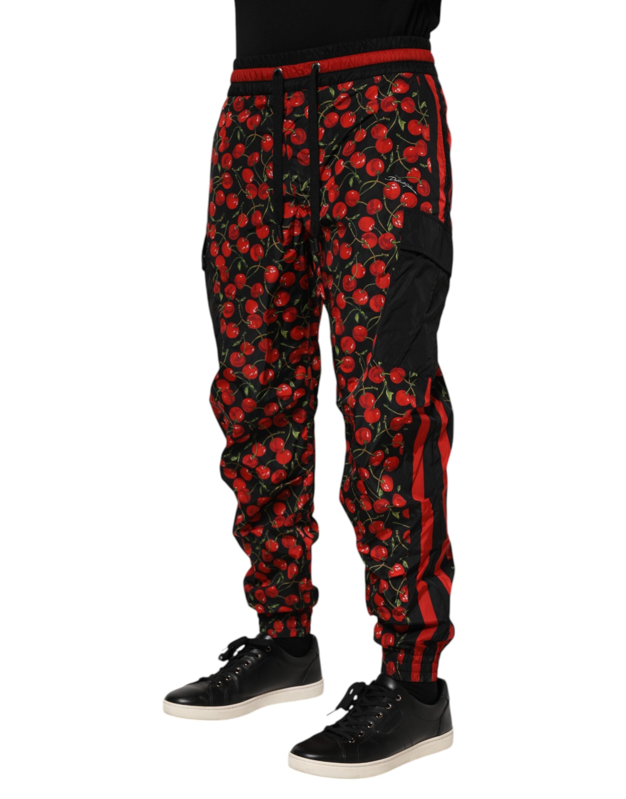 Black Red Cherry Print Men Sweatpants Pants