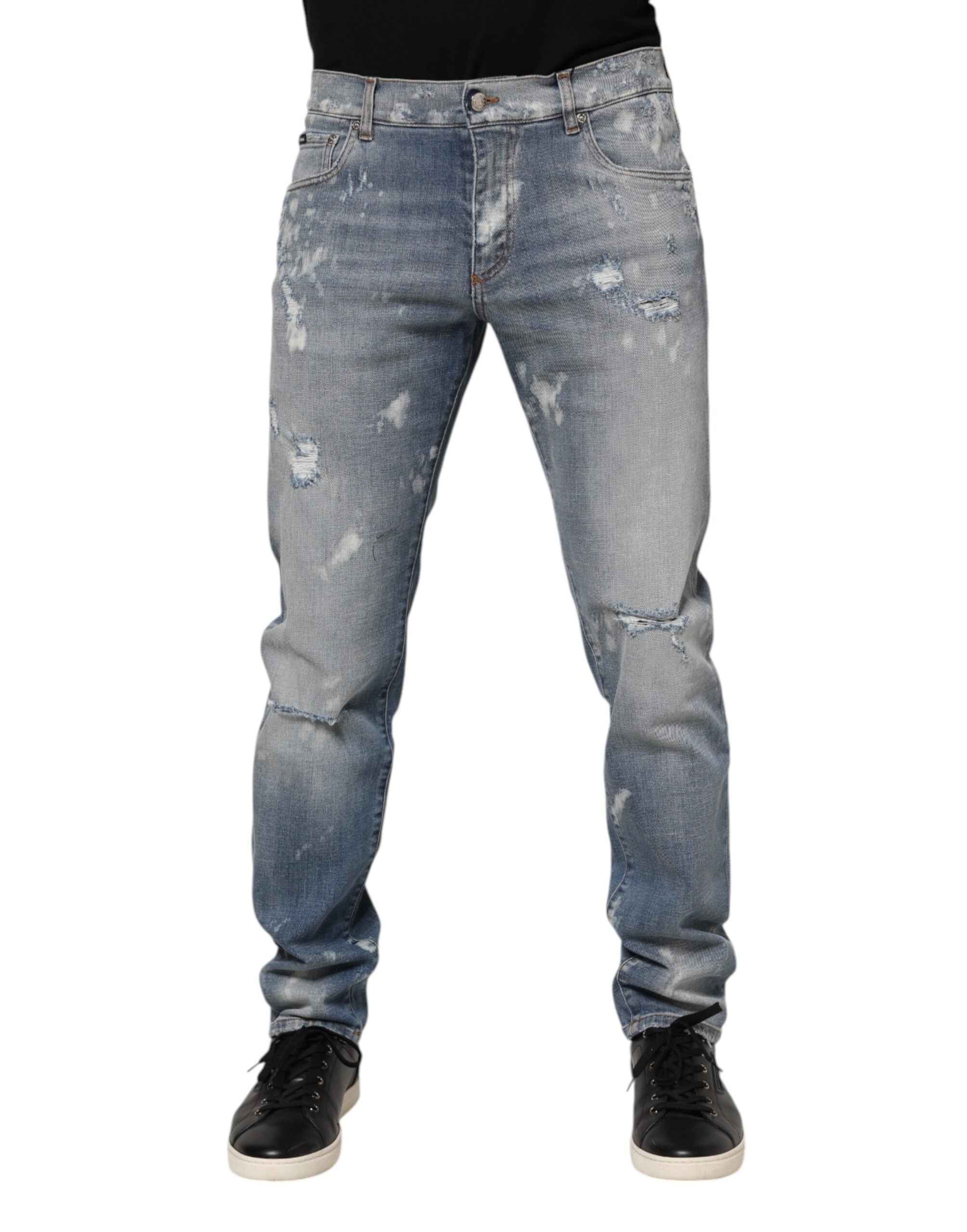 Blue Cotton Tattered Slim Fit Men Denim Jeans