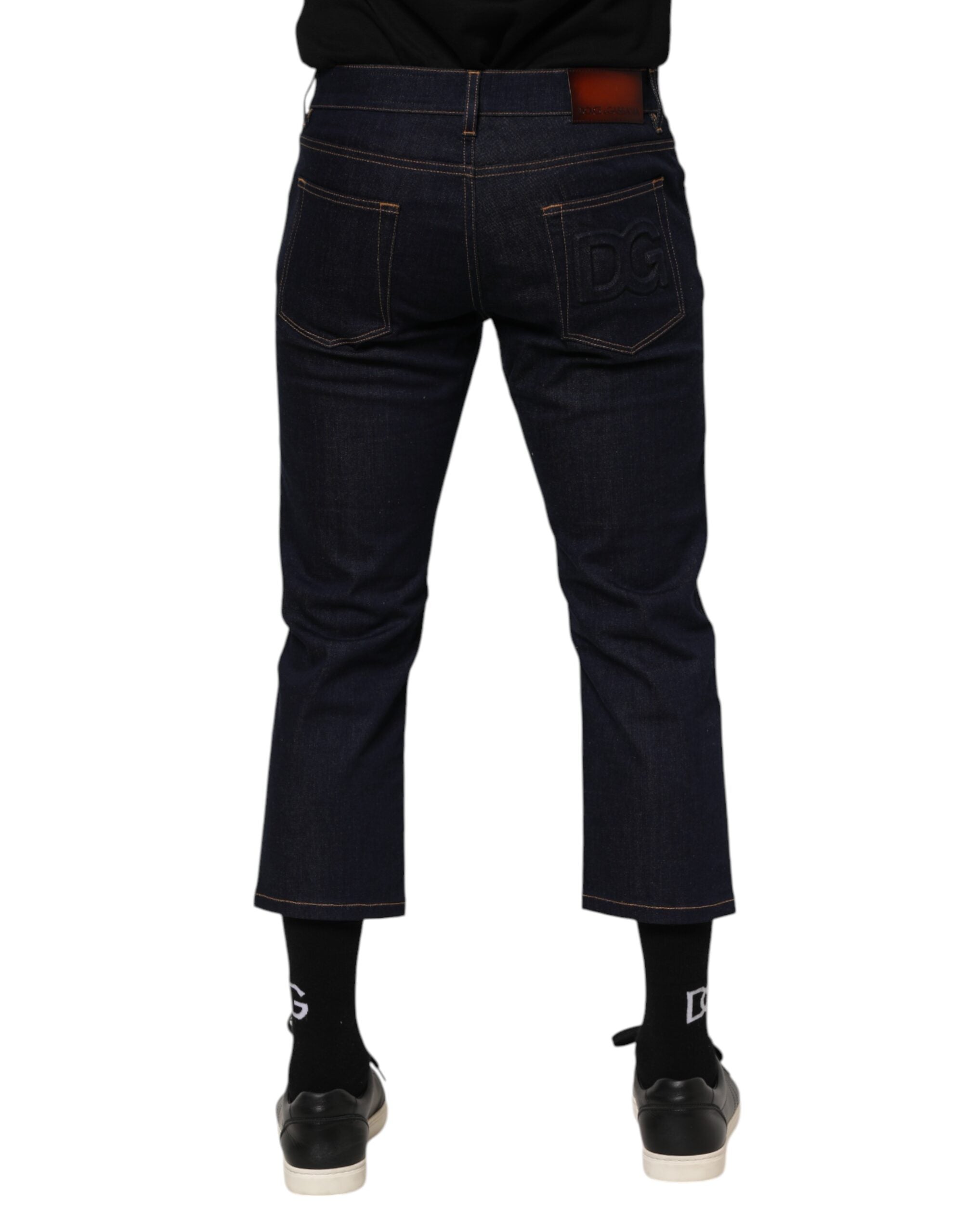 Dark Blue Cotton Logo Slim Fit Men Denim Jeans