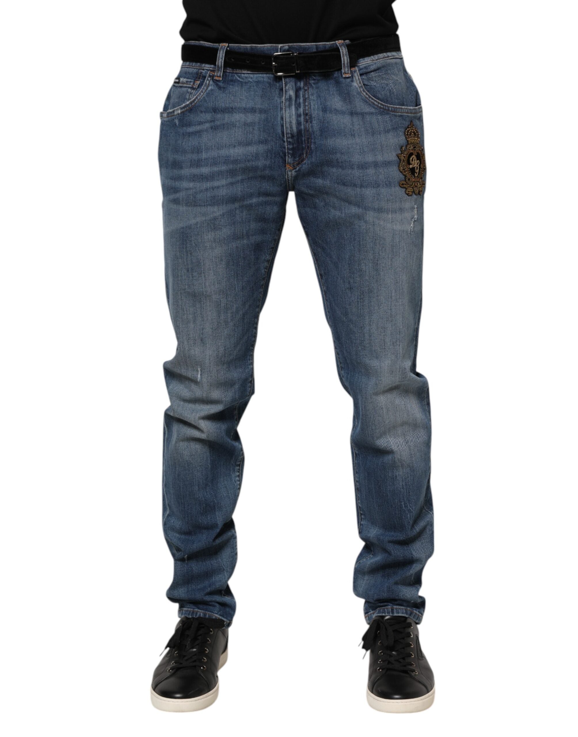 Blue Logo Embroidery Denim Jeans