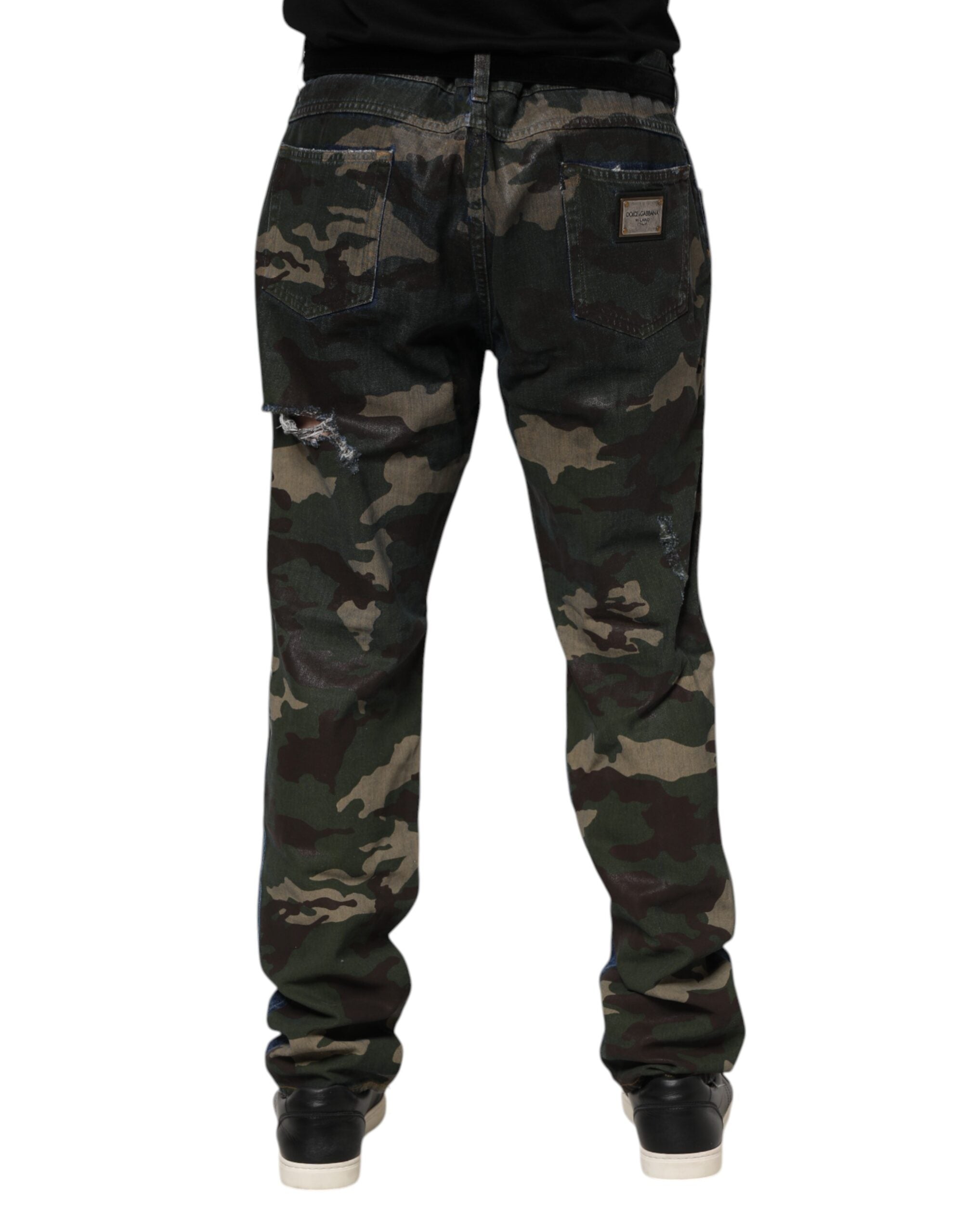 Blue Cotton Camouflage Denim Jeans