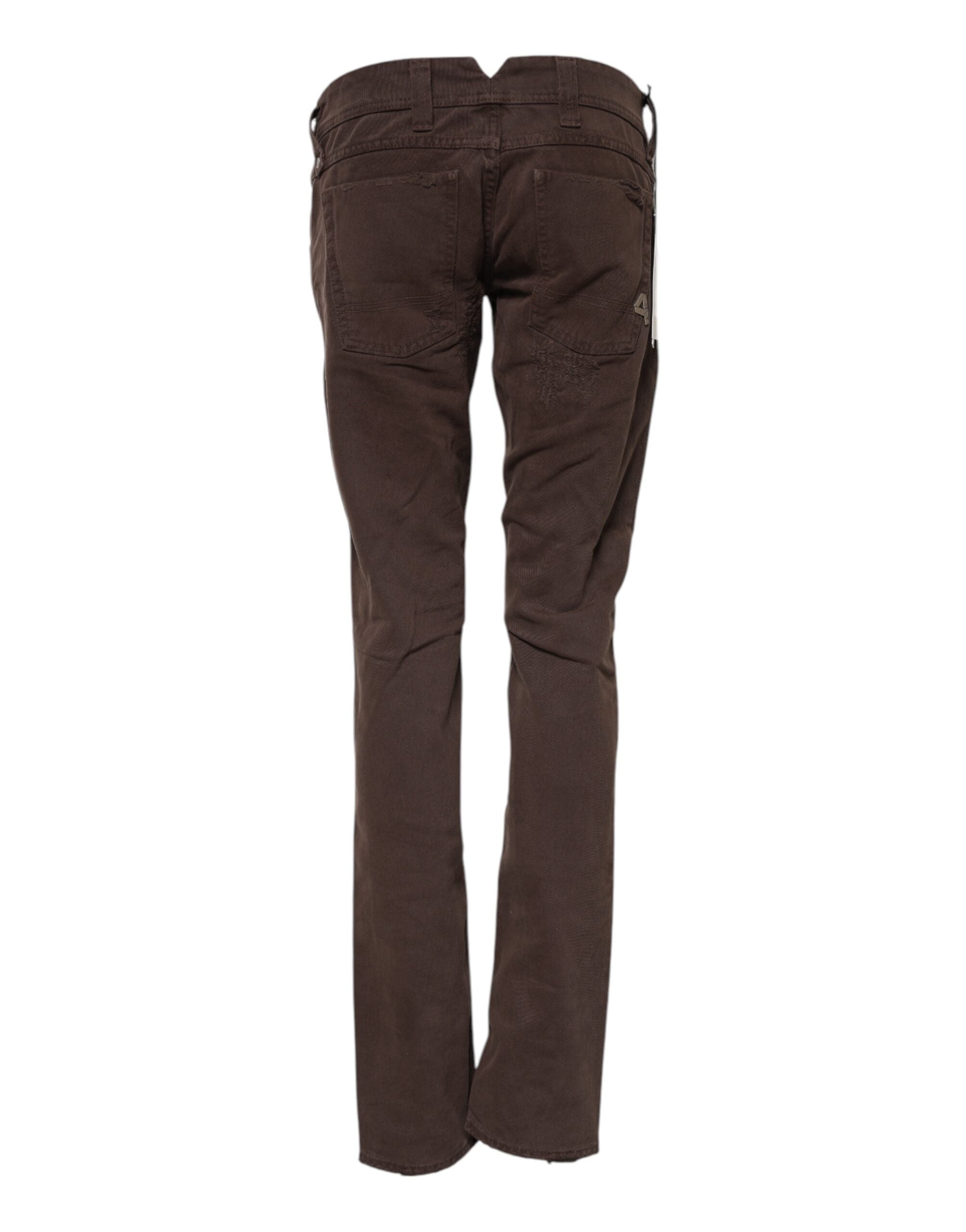 Brown Cotton Low Waist Skinny Casual Jeans