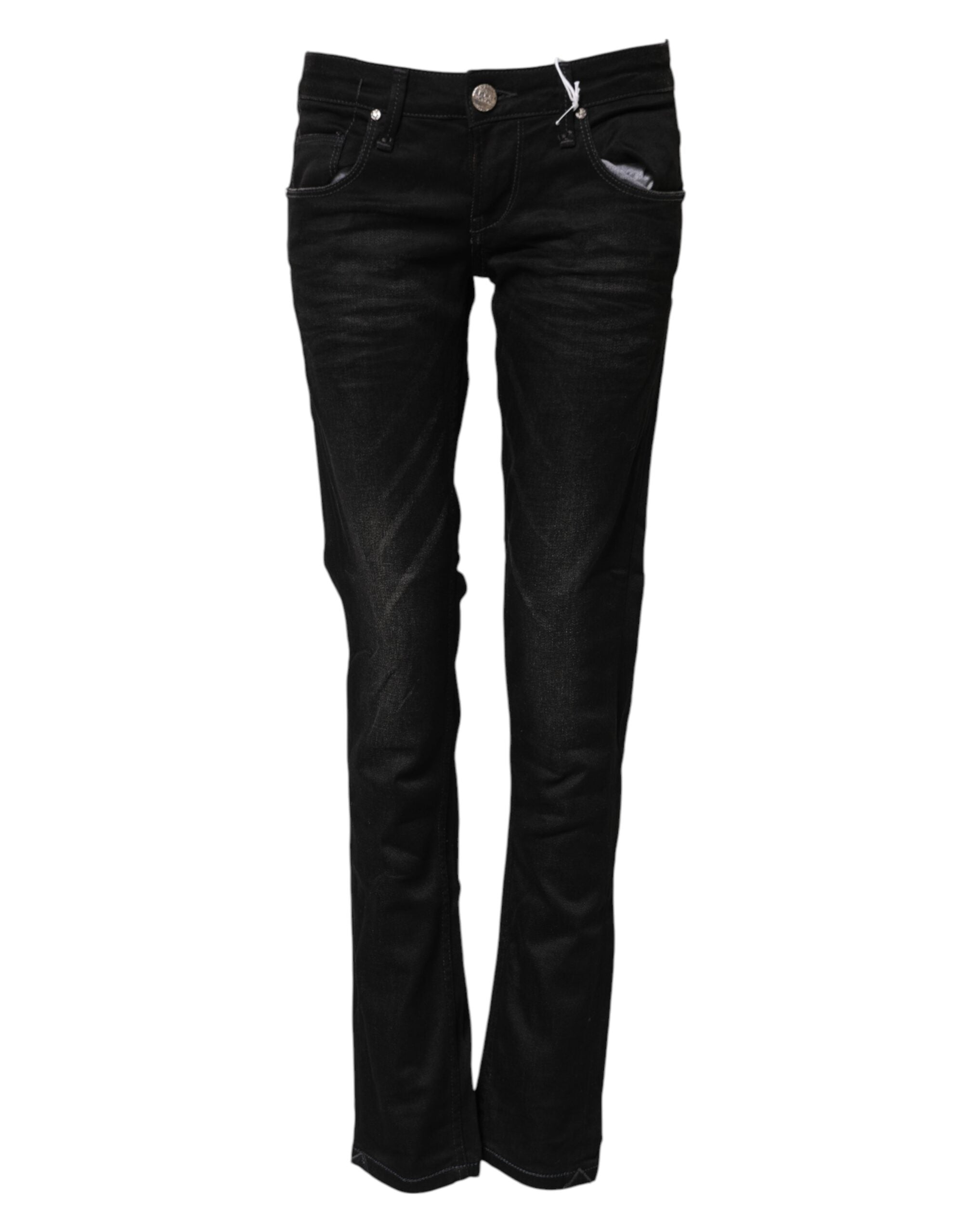 Black Cotton Slim Fit Denim Low Waist Denim Jeans