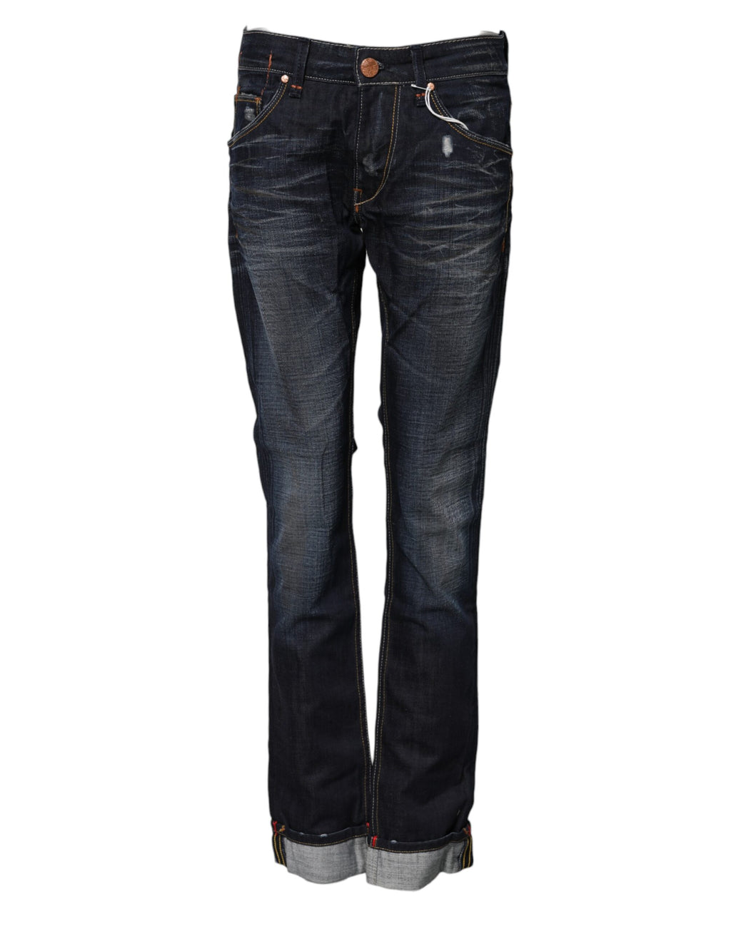 Blue Washed Cotton Mid Waist Flared Denim Jeans