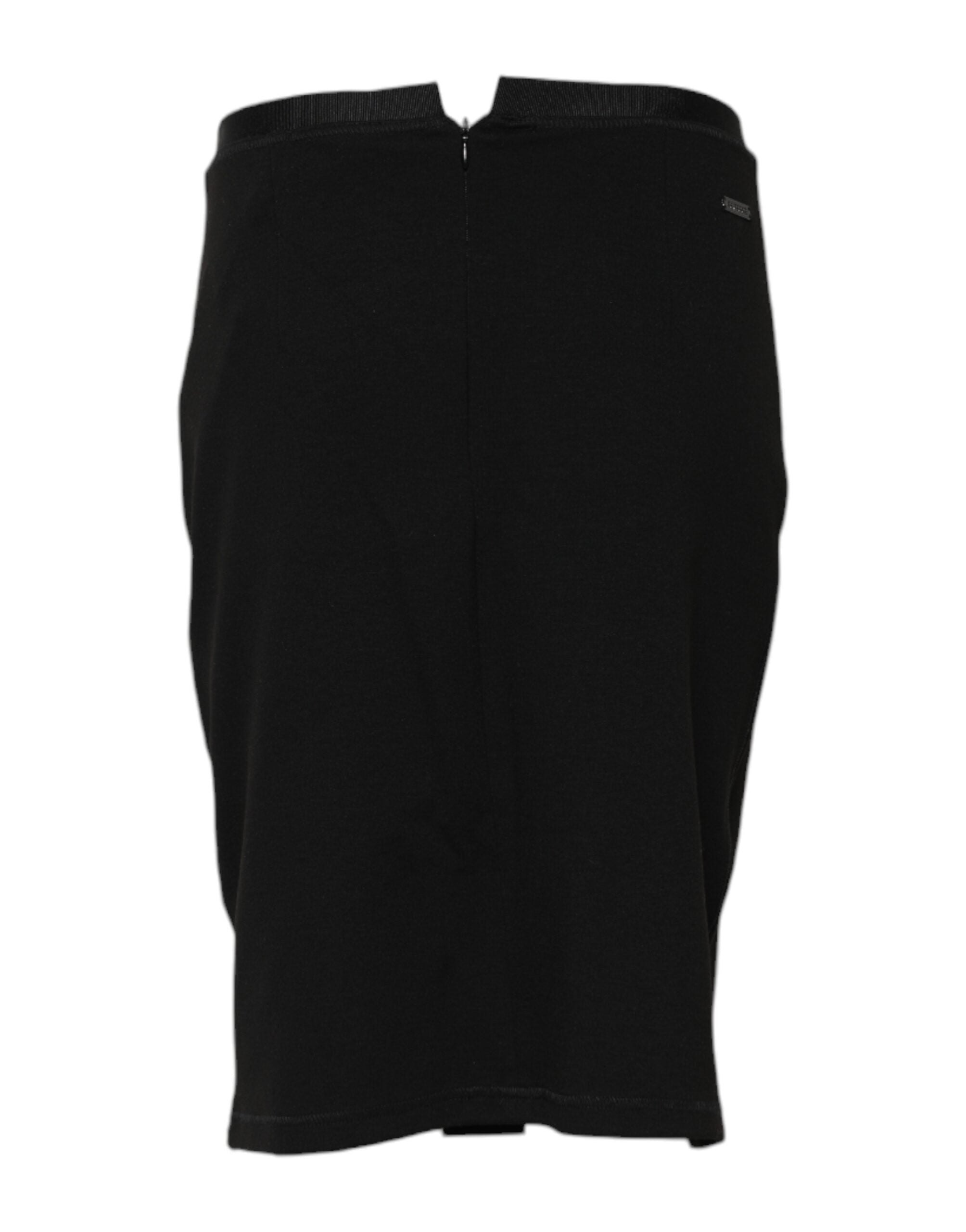 Black Polyester Pencil Cut Knee Length Skirt
