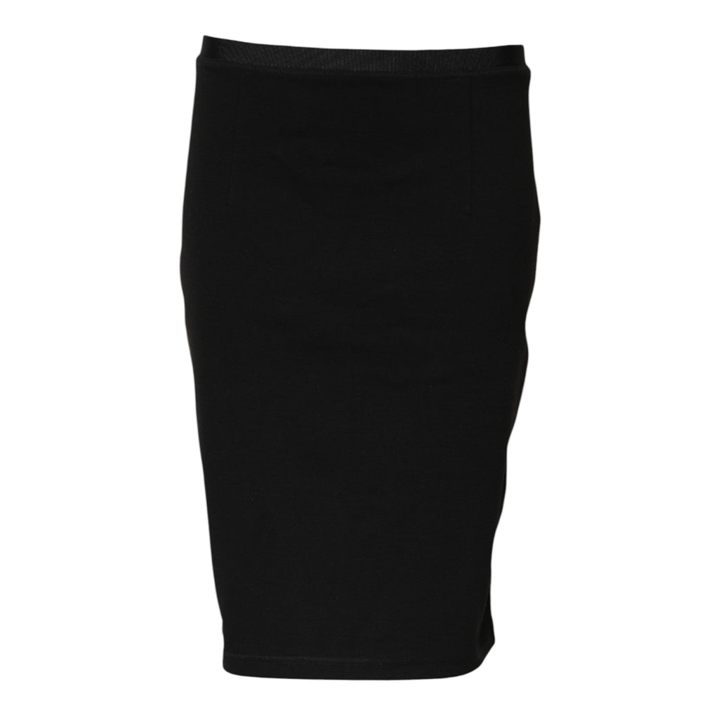 Black Polyester Pencil Cut Knee Length Skirt