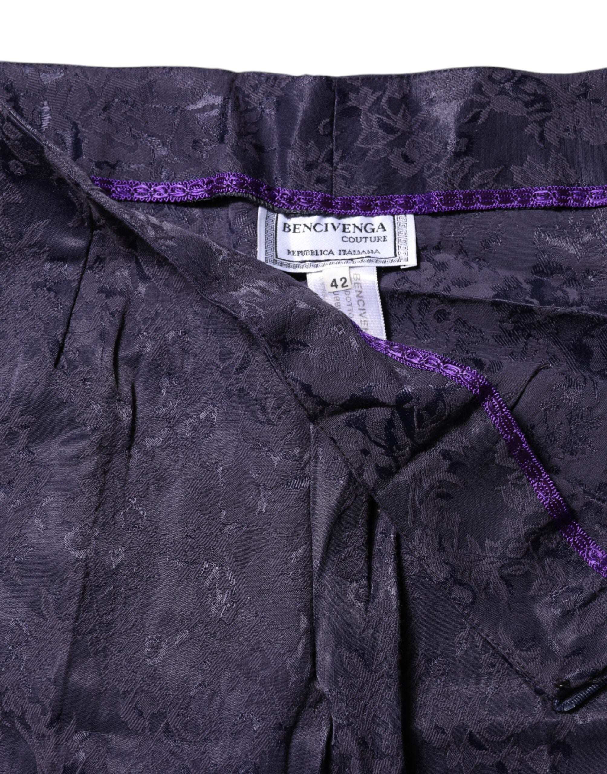 Purple Jacquard High Waisted Pants