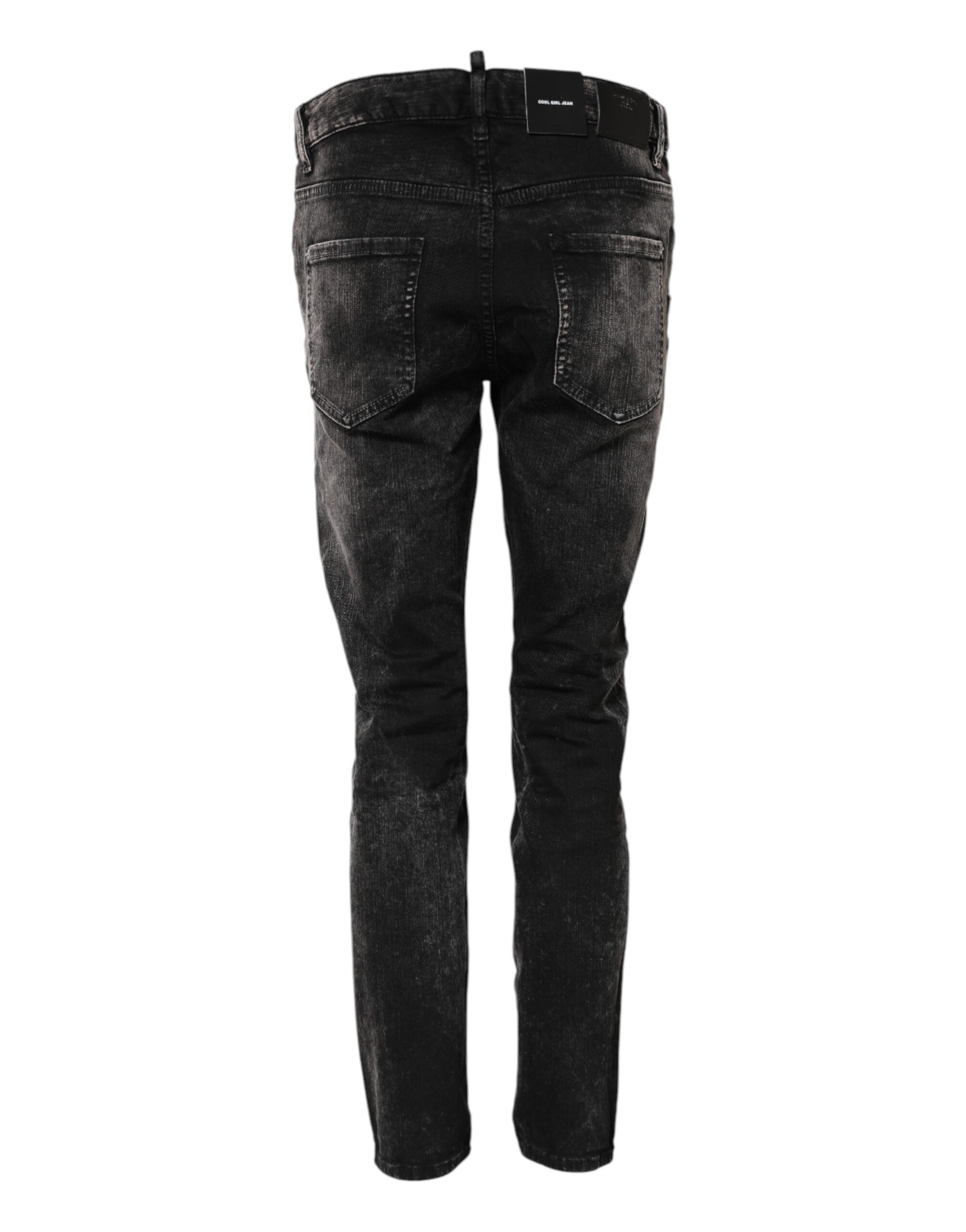 Black Washed Mid Waist Tapered Denim Jeans