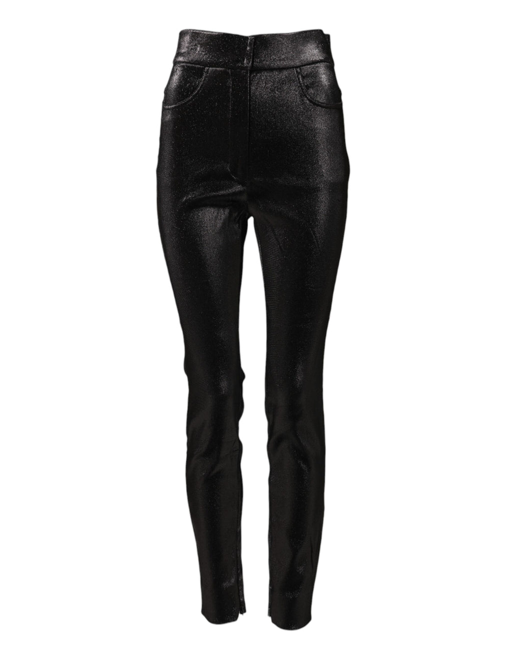 Black Cotton Stretch Silver Lurex Thread Pants