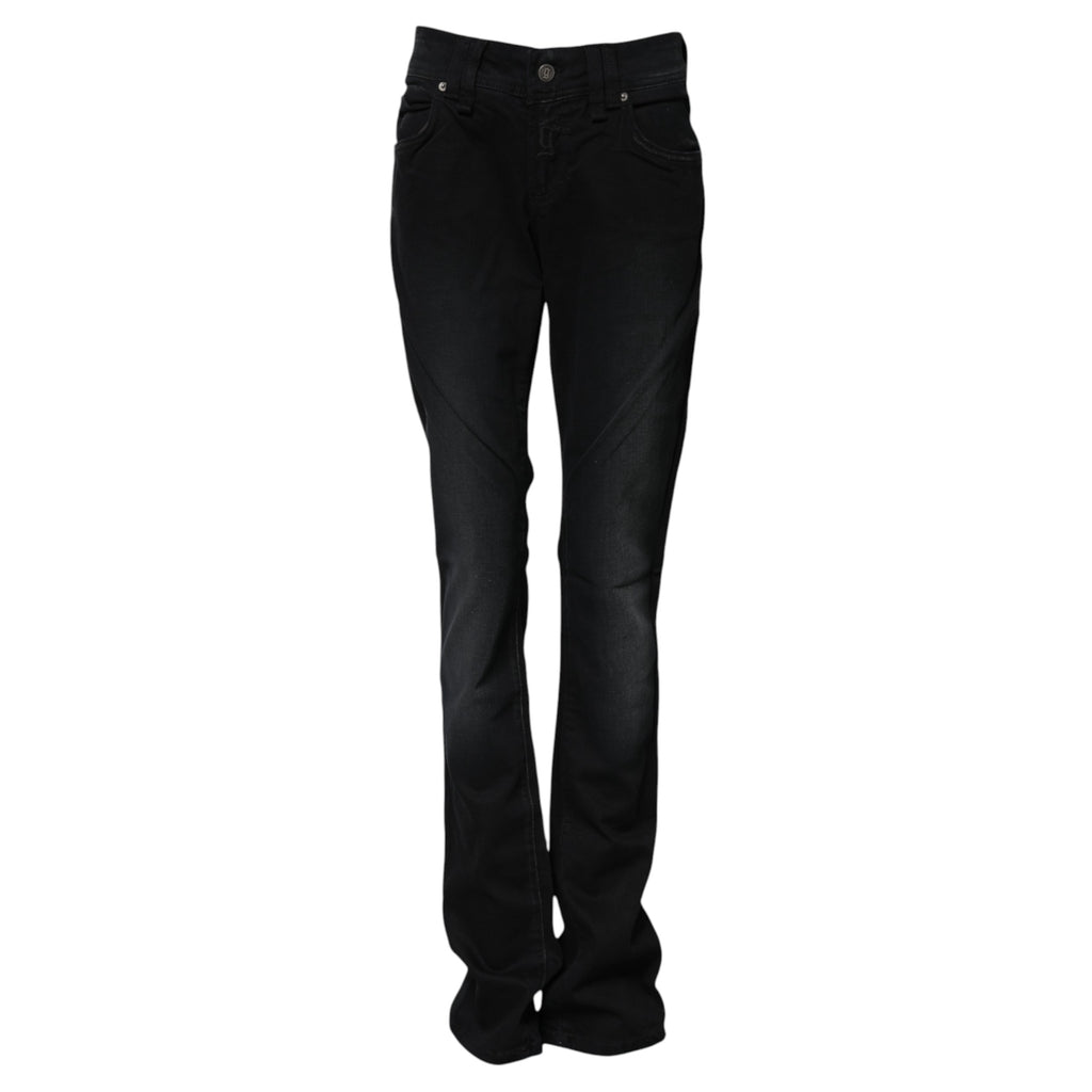 Black Cotton Mid Waist Tapered Denim Jeans
