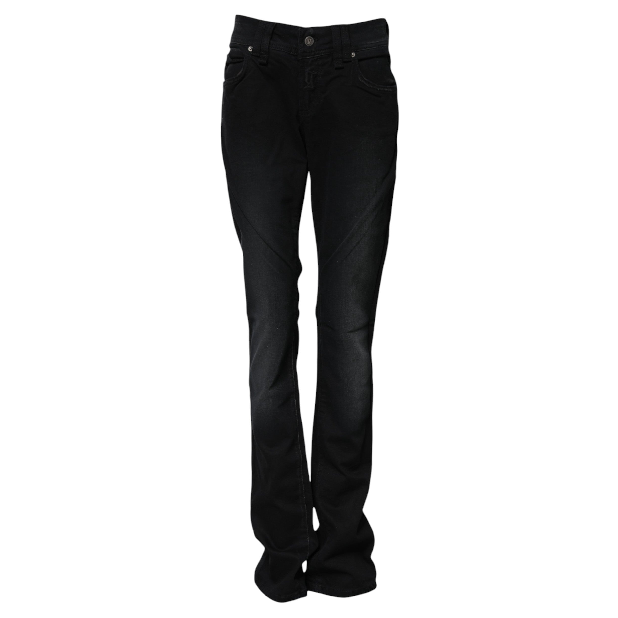 Black Cotton Mid Waist Tapered Denim Jeans