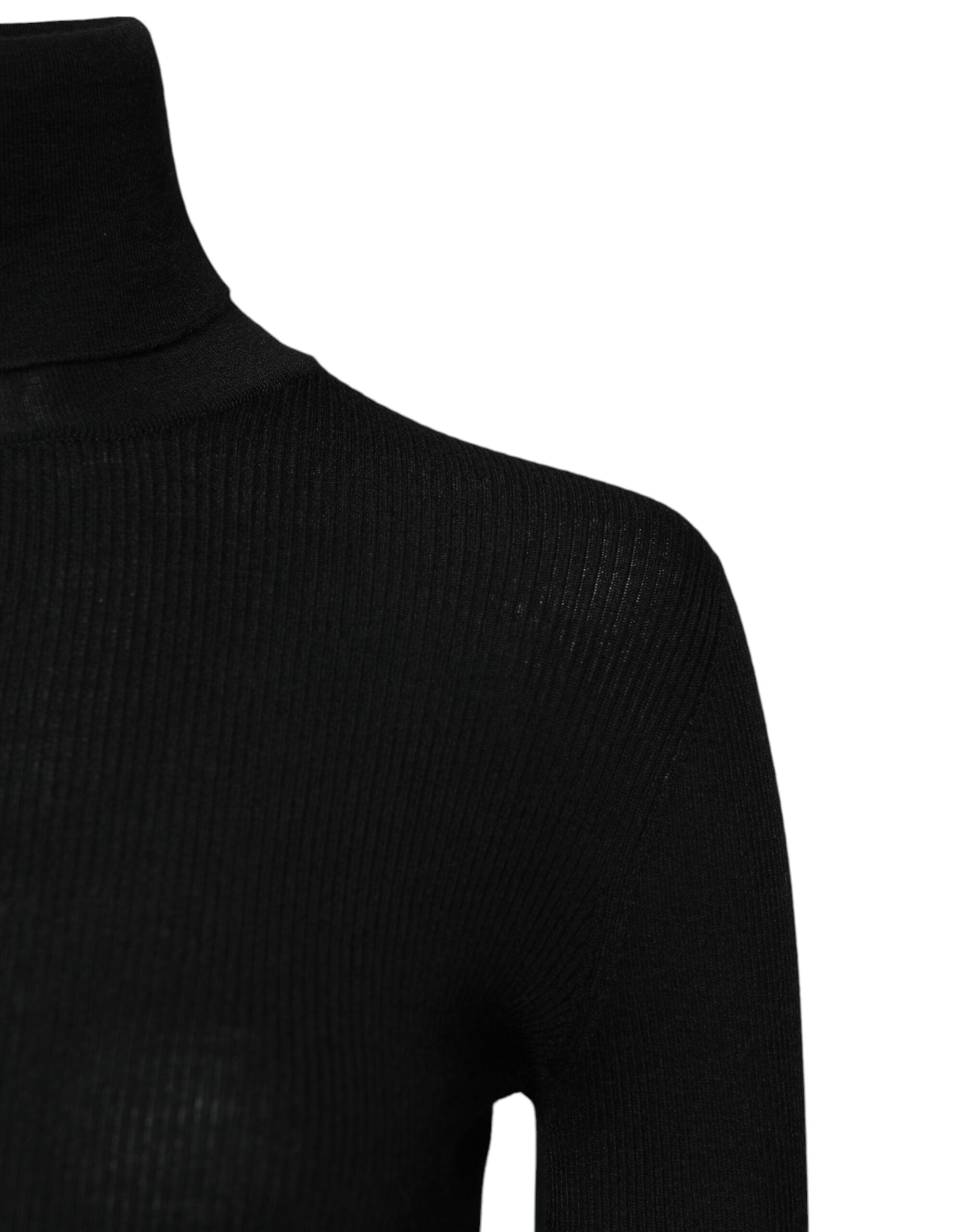 Black Cashmere Turtleneck Knitted Blouse Top