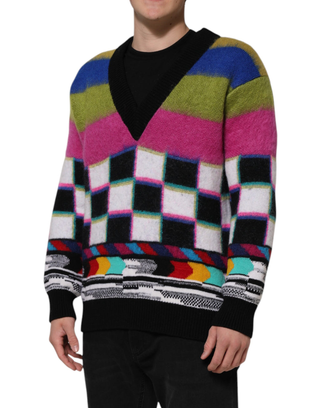 Dolce & Gabbana Multicolor Glitch Design Pullover Sweater