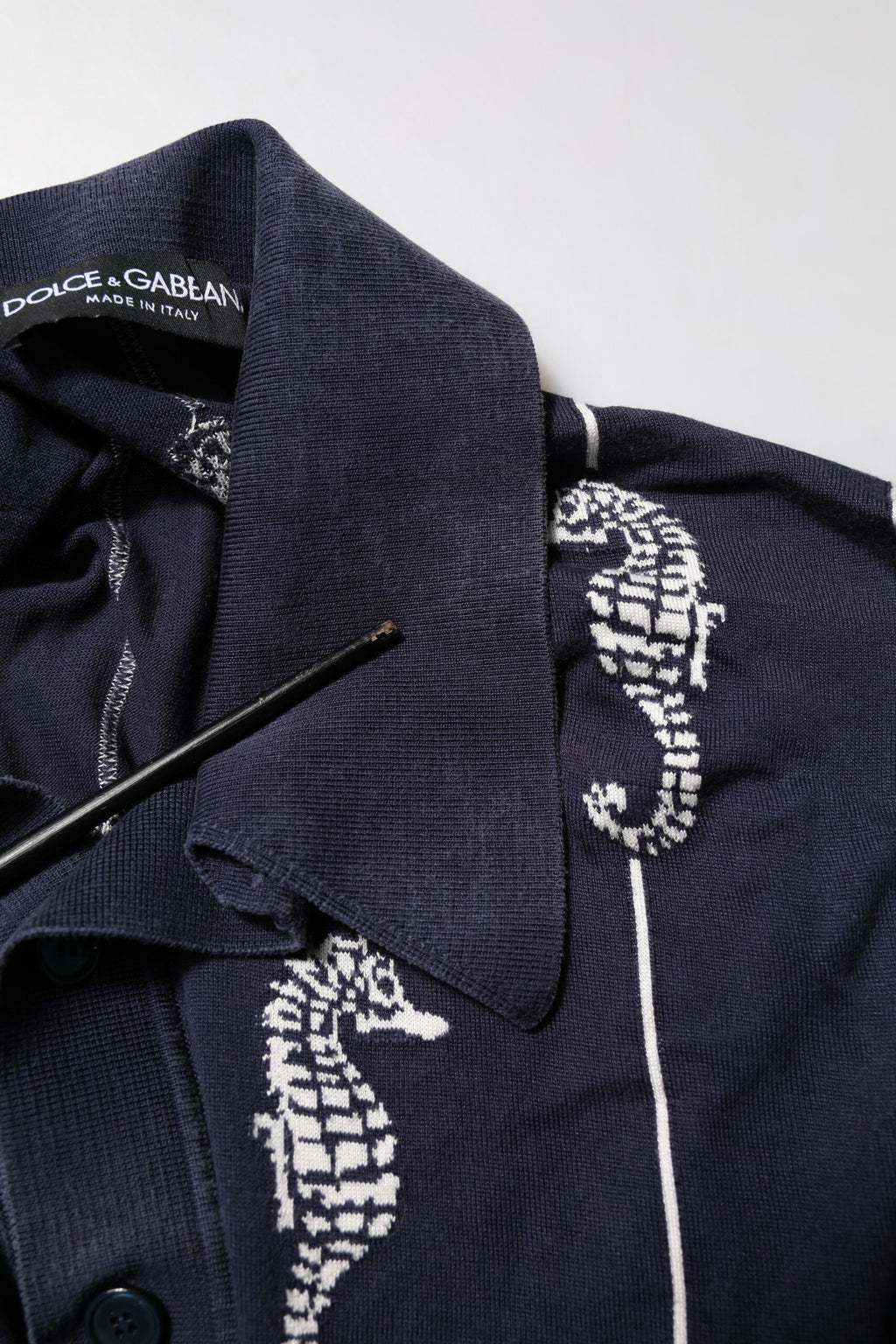 Dark Blue Sea Horse Collared Polo T-shirt