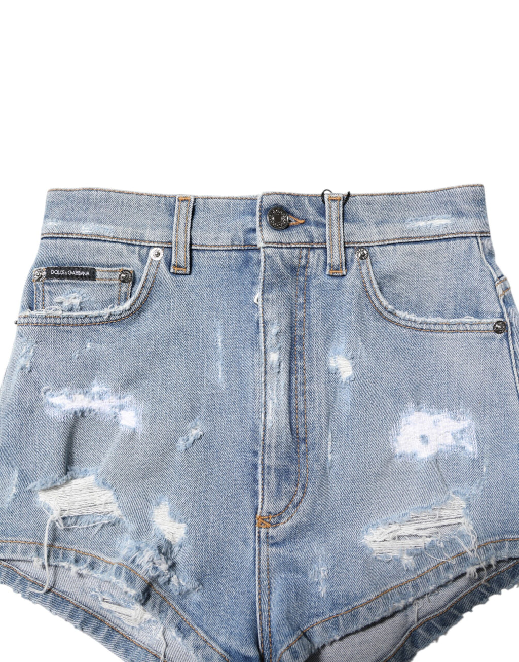 Blue Tattered Denim Cotton Hot Pants Shorts
