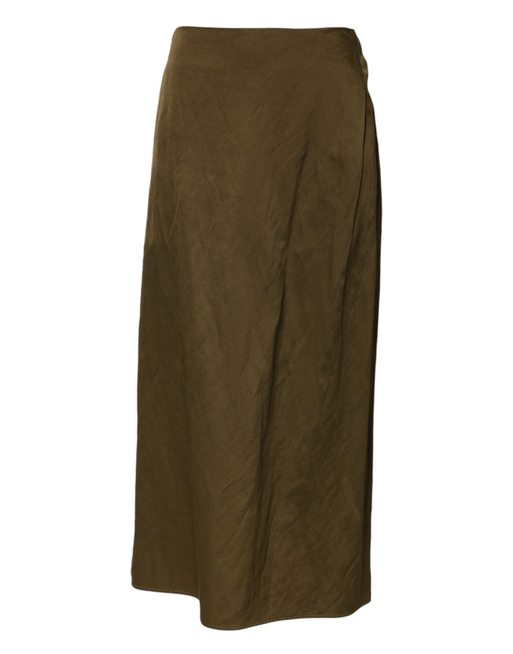 Olive Green Viscose A-line High Waist Midi Skirt
