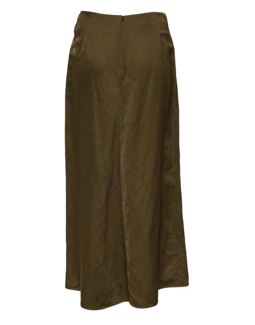 Olive Green Viscose A-line High Waist Midi Skirt