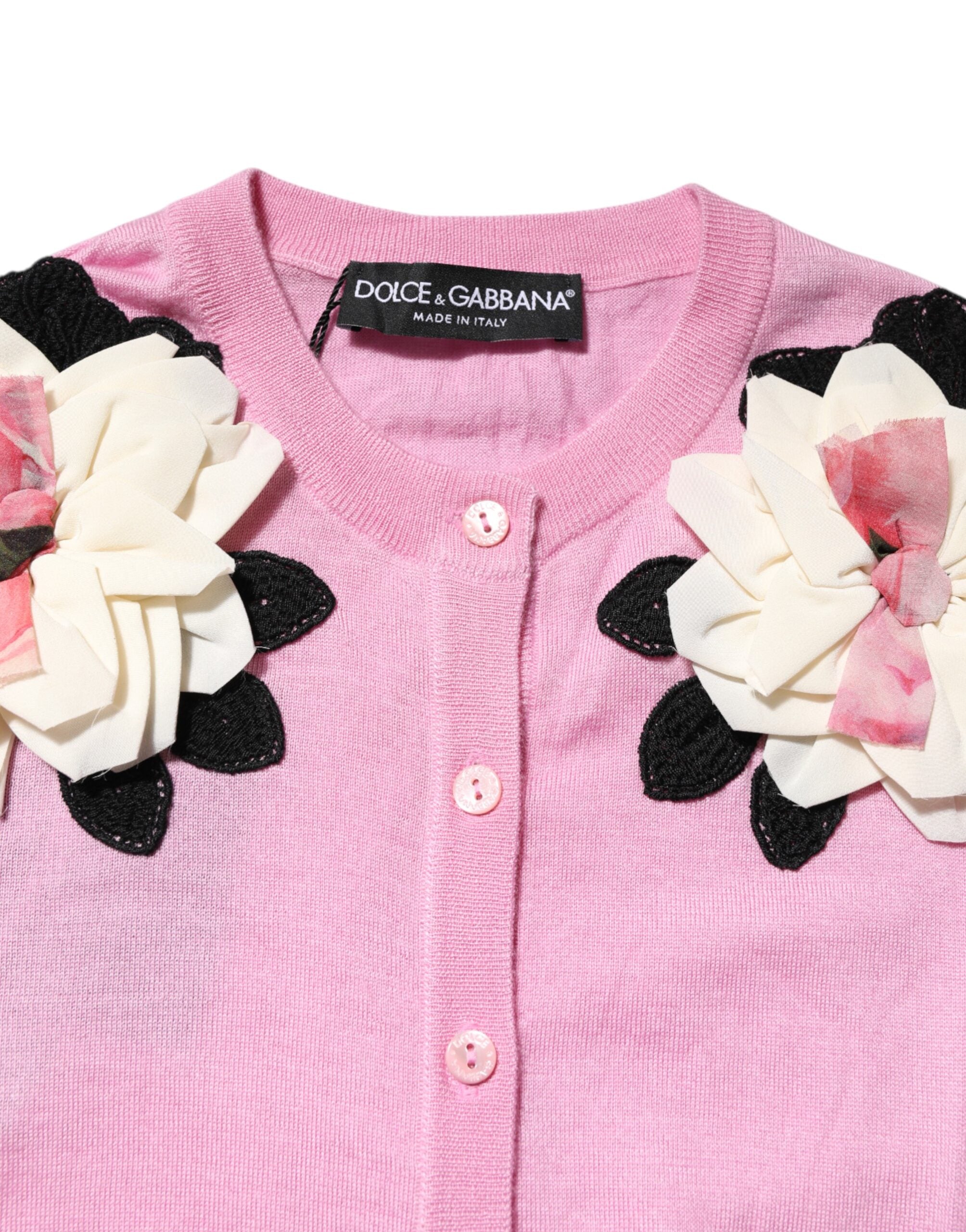 Pink Floral Detailing Cardigan Sweater