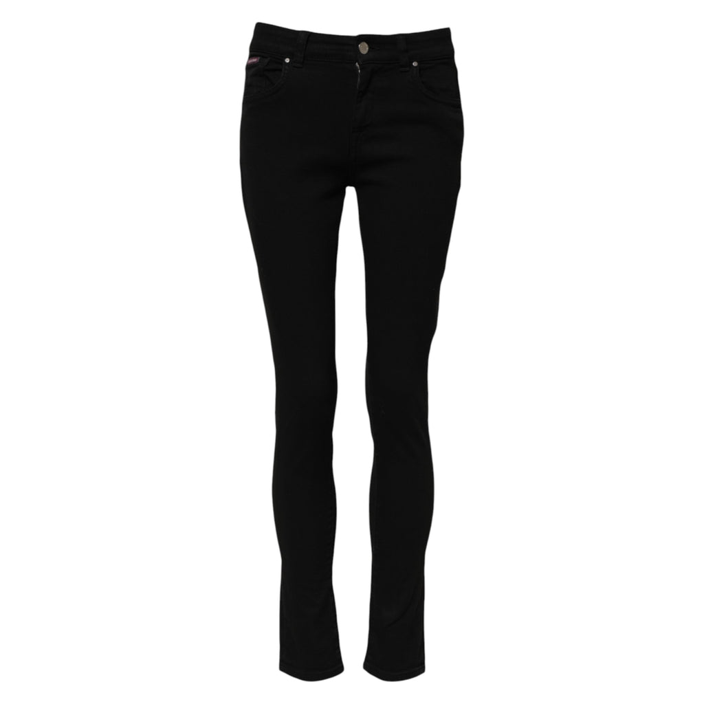 Black Cotton Skinny Mid Waist Denim Jeans