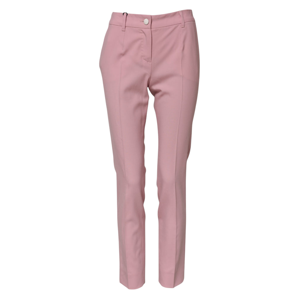 Pink Wool High Waist Tapered Pants