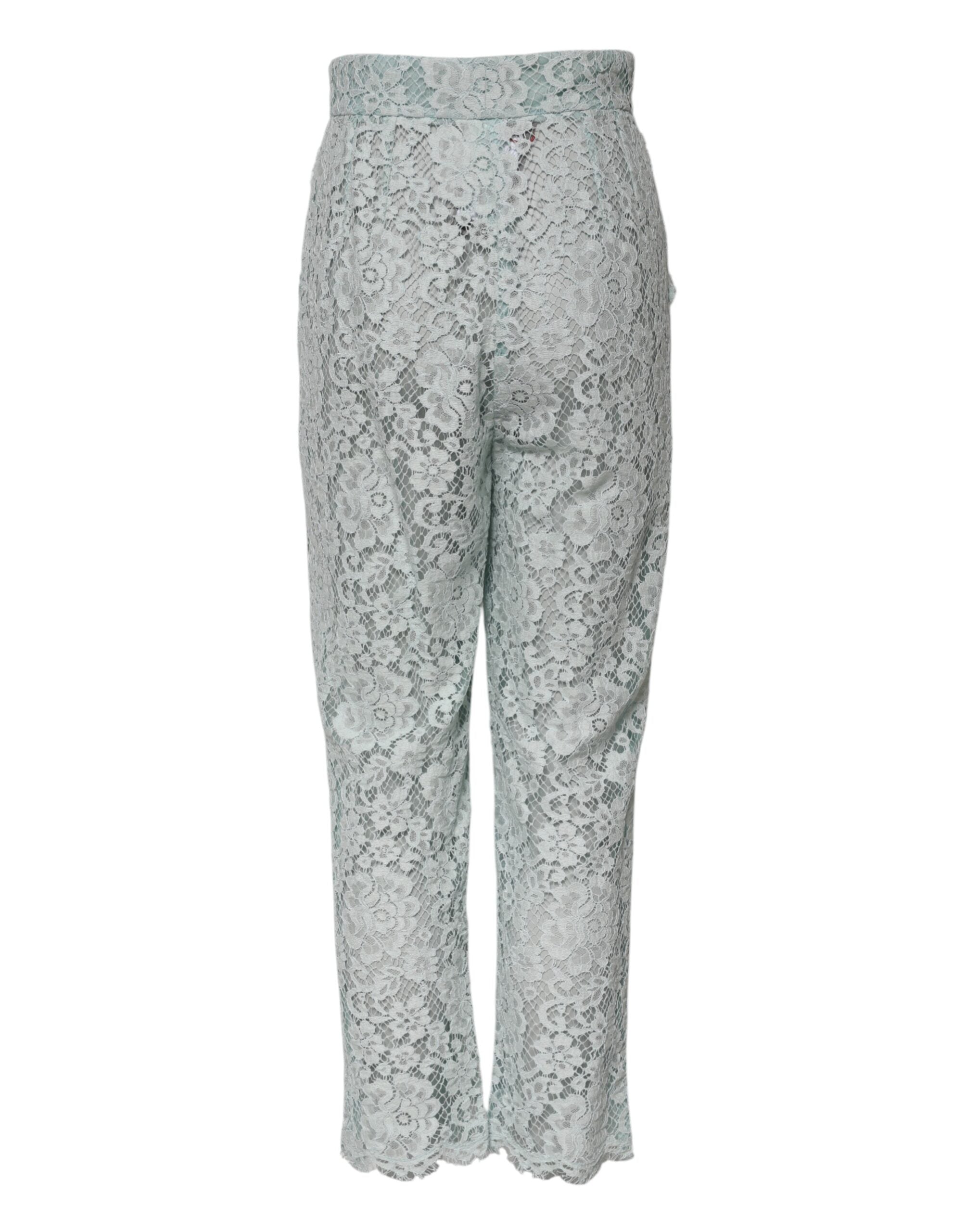 Mint Green Cotton Floral Lace Trousers Pants