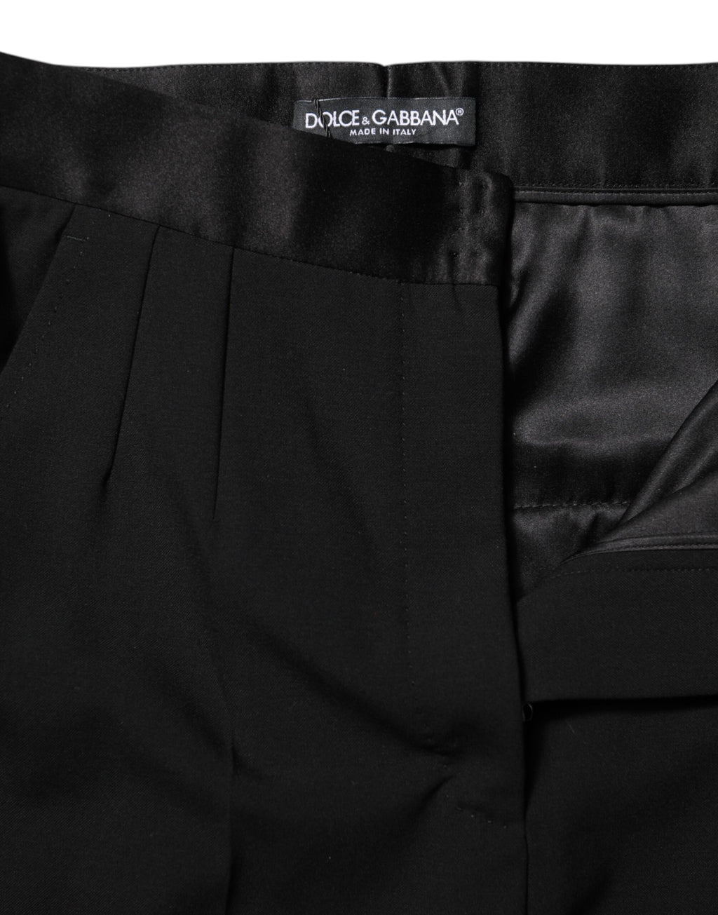 Black Wool Tapered High Waist Pants