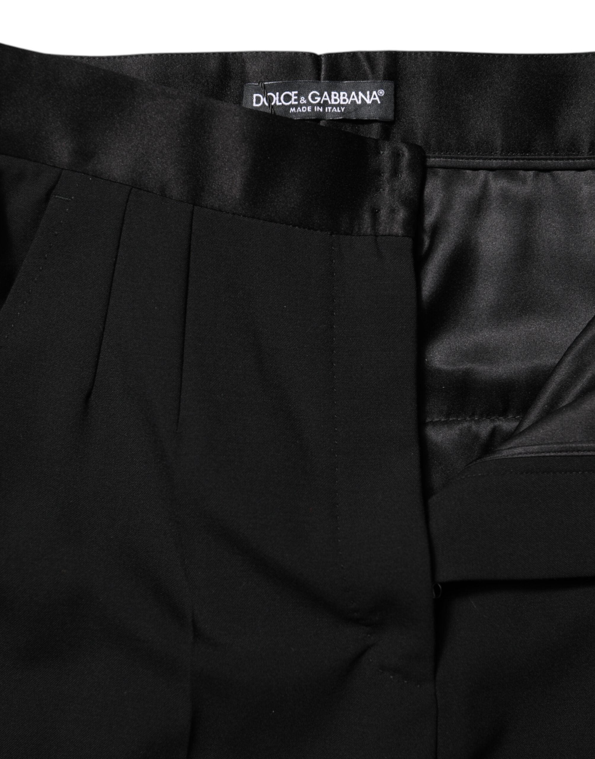 Black Wool Tapered High Waist Pants