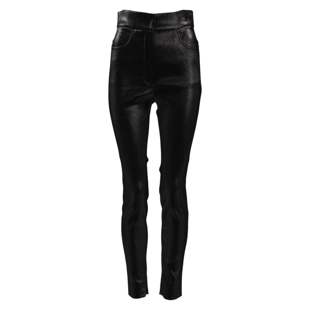 Black Cotton Stretch Lurex Thread Skinny Pants