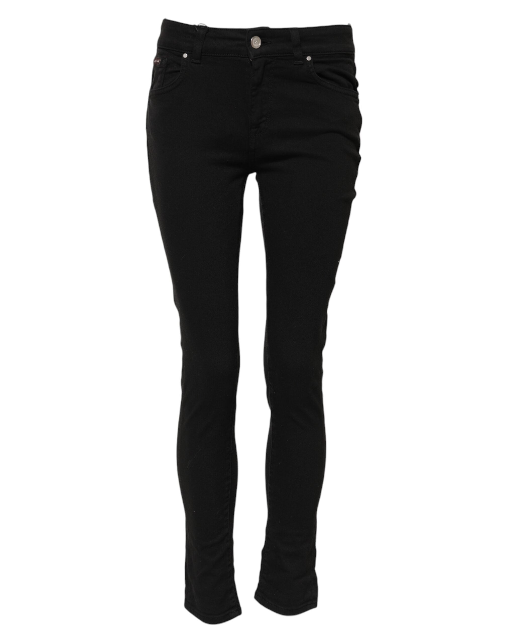 Black Cotton Skinny Mid Waist Denim Jeans