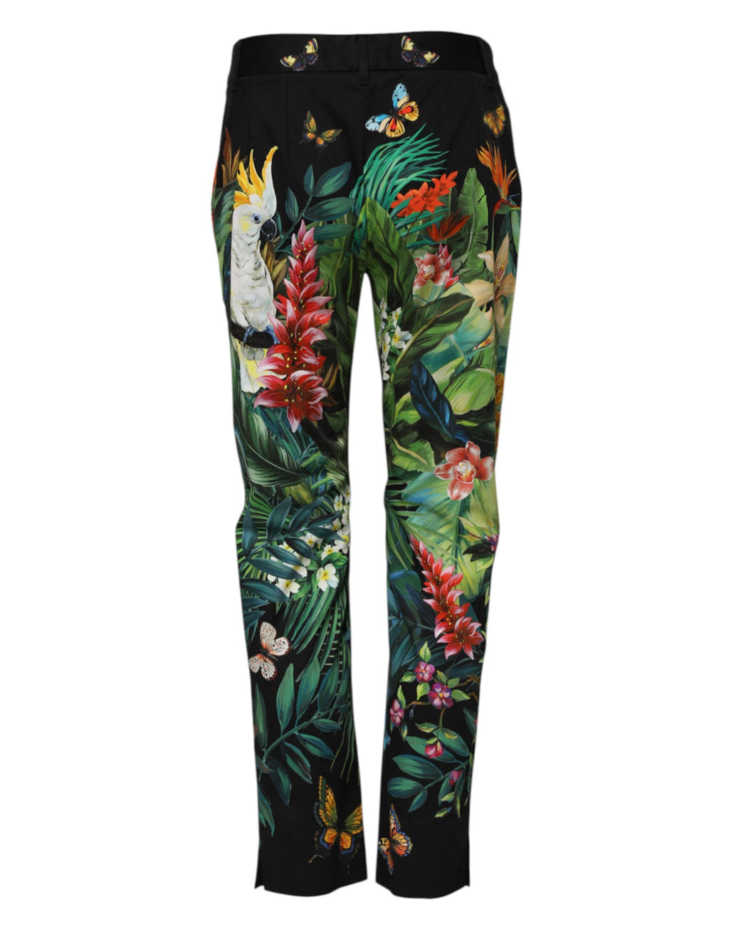 Black Cotton Tropical Mid Waist Pants