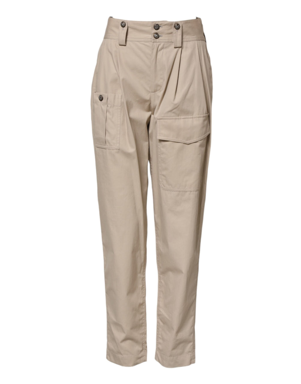 Beige Cotton High Waisted Pants