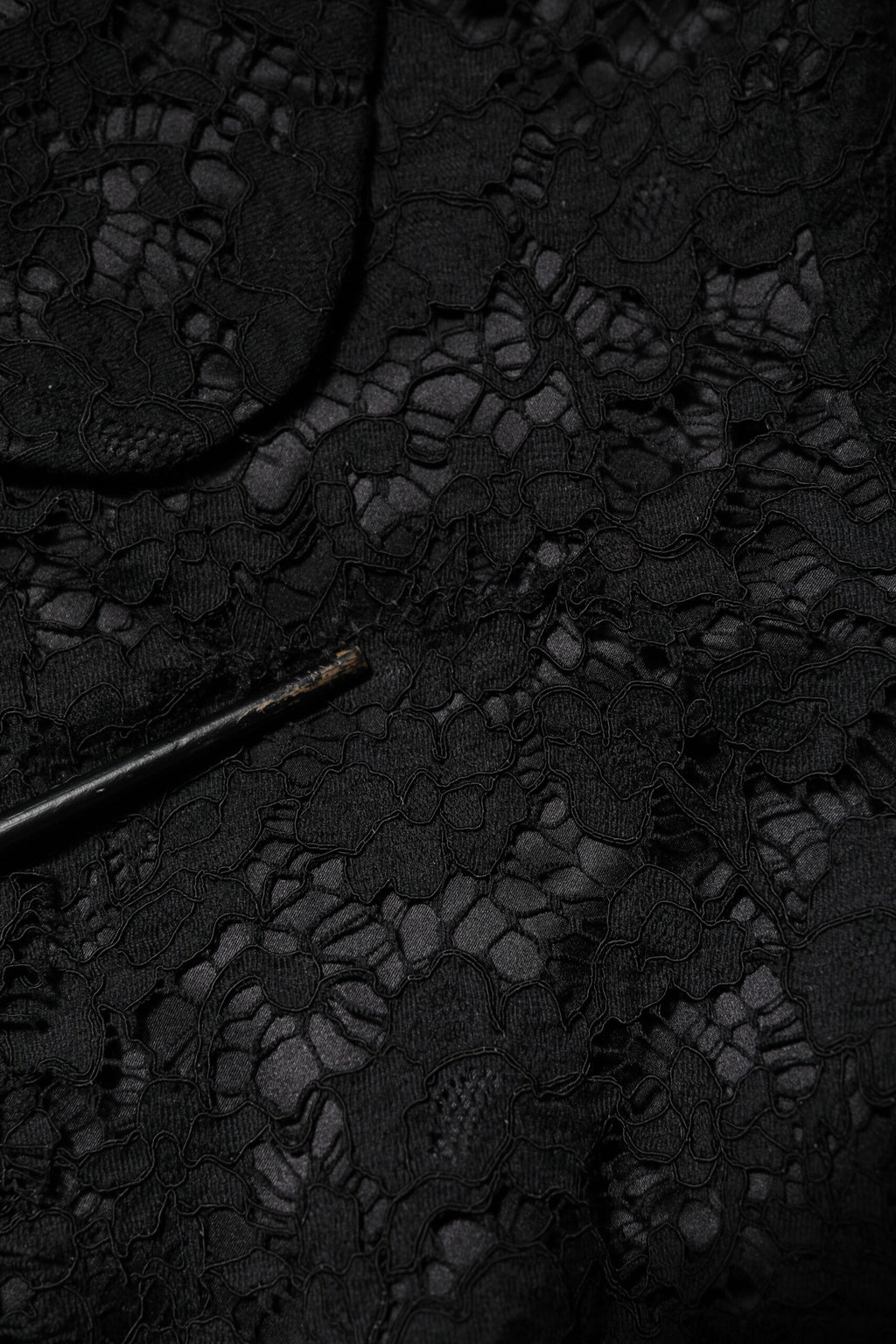 Black Floral Lace Cotton Collared Jacket