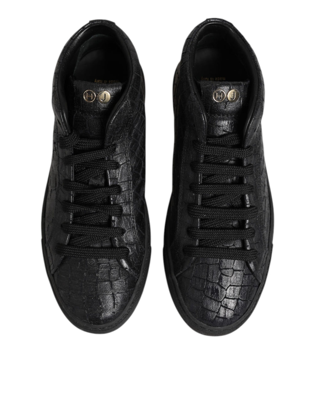 Black Leather Lace Up Mid Top Sneakers Shoes