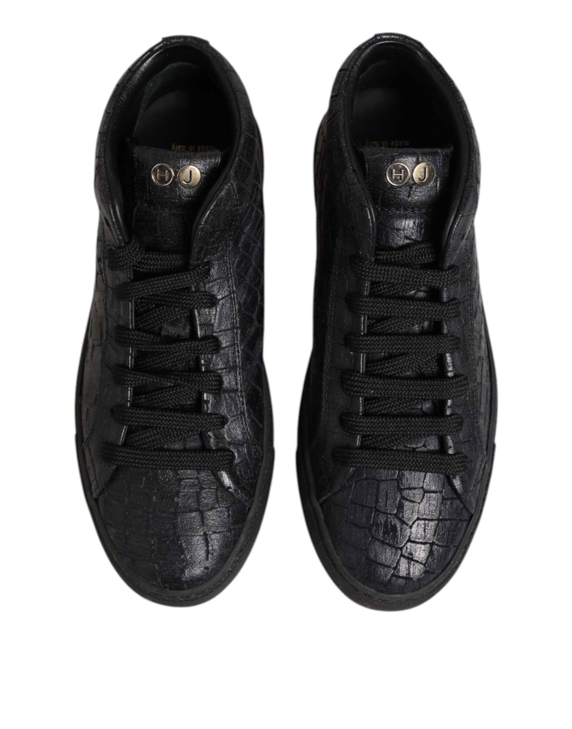 Black Leather Lace Up Mid Top Sneakers Shoes