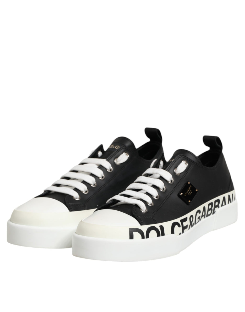 Black White Leather Low Top Sneakers Shoes