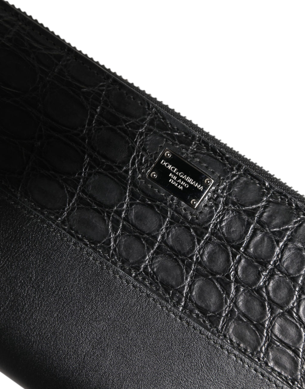 Black Leather Logo Plaque Zip Around Continental Wallet