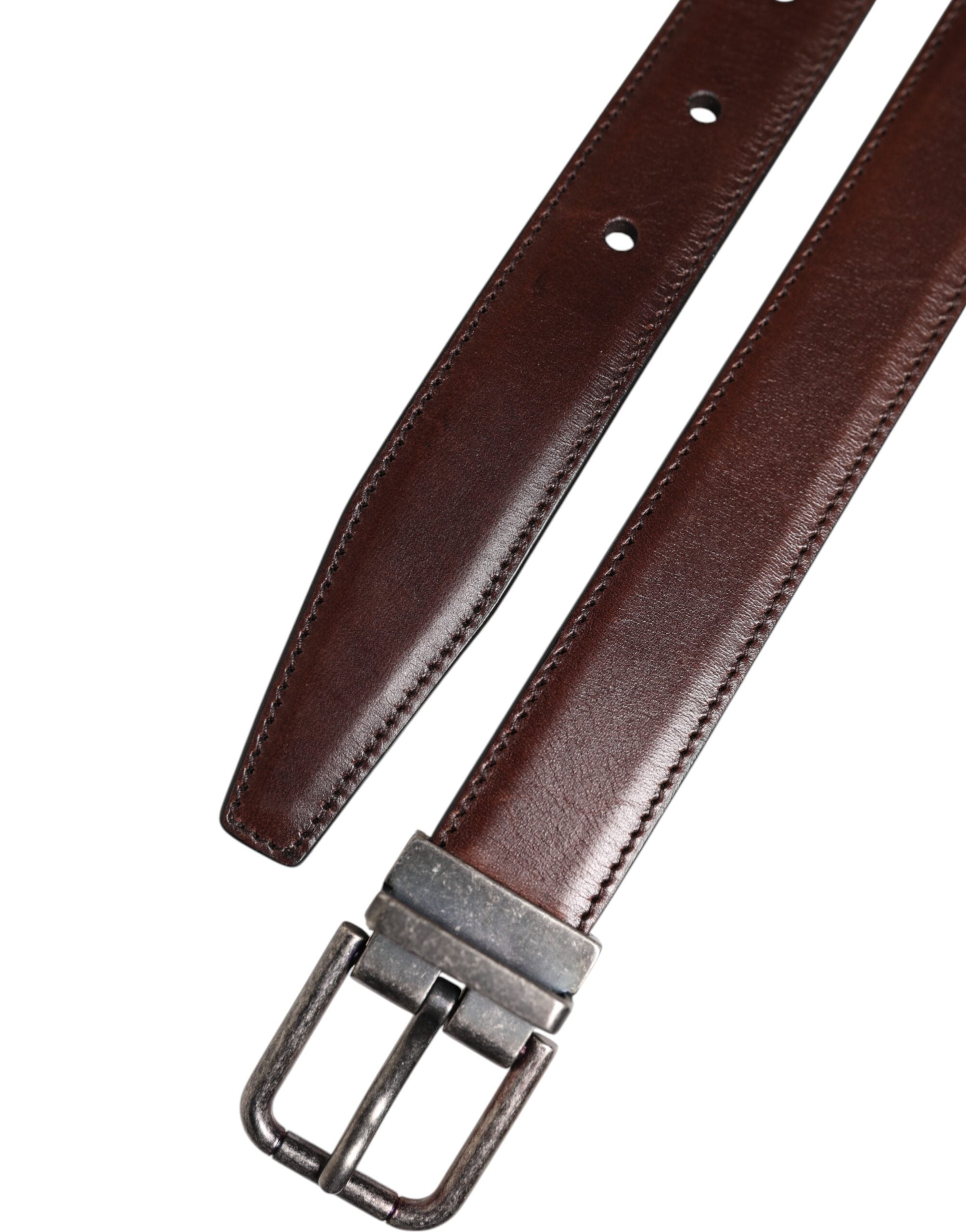 Brown Classic Silver Metal Logo Buckle Belt