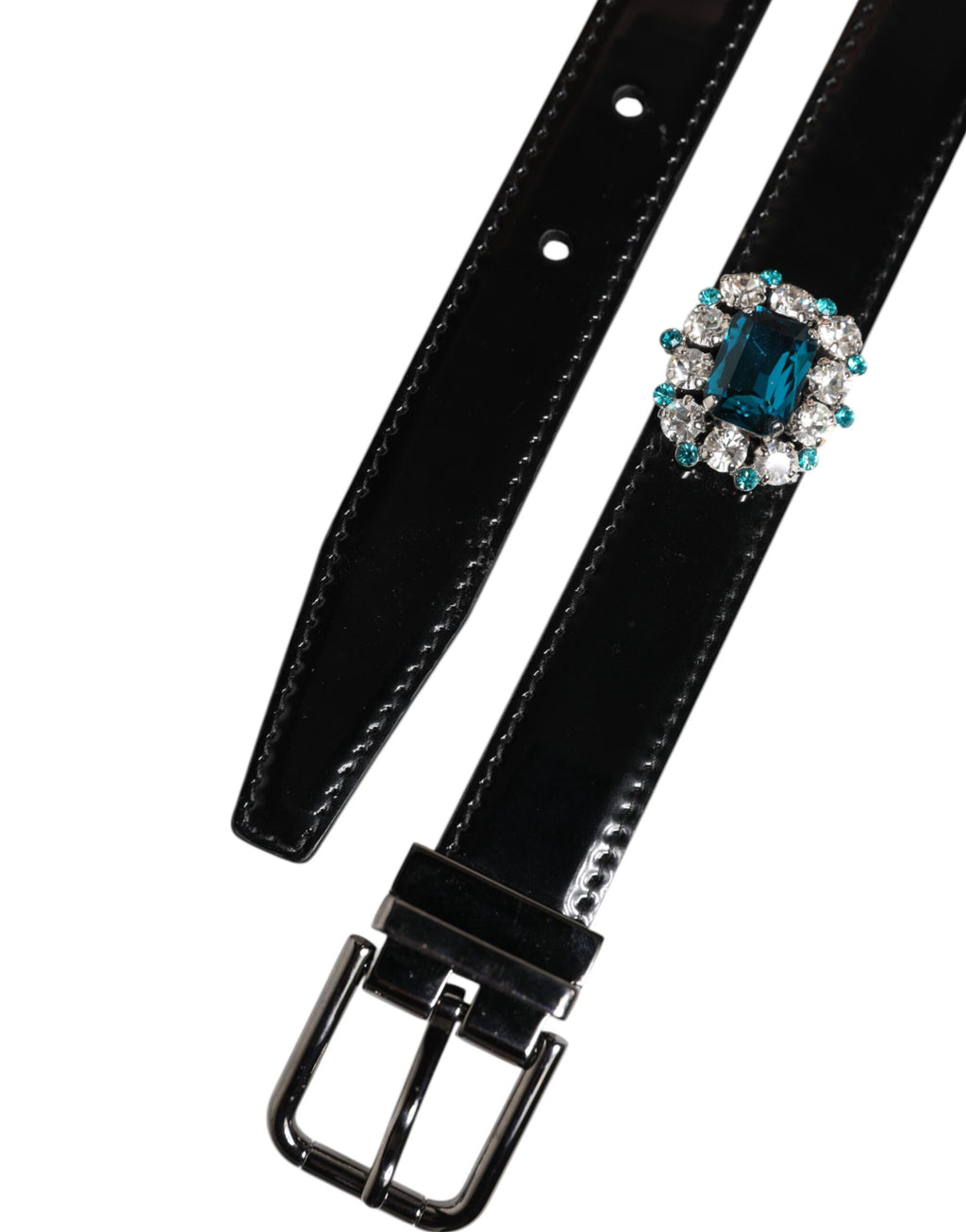 Black Embellished Metal Logo Buckle Belt