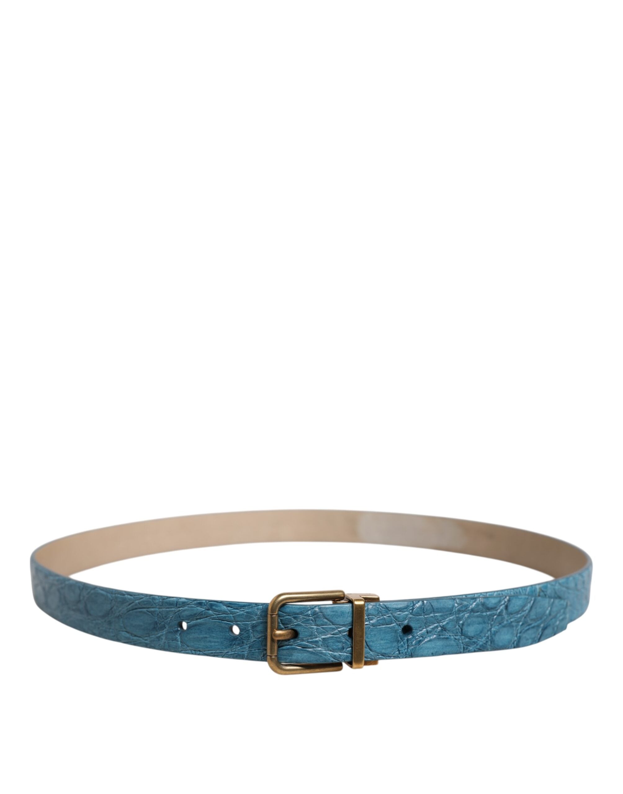 Blue Leather Classic Gold Metal Buckle Belt