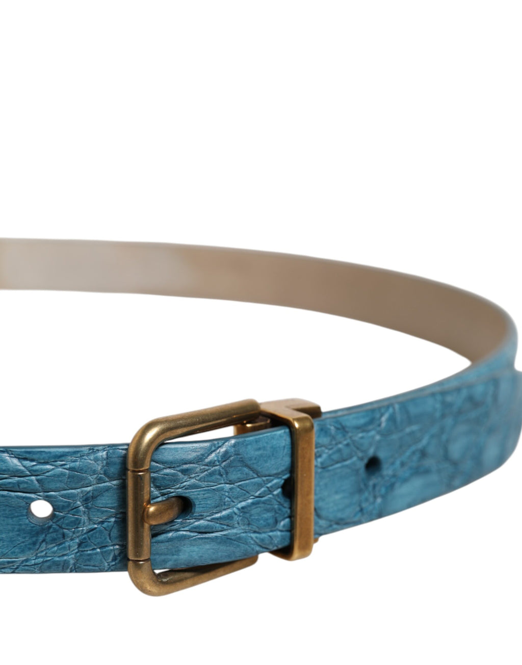 Blue Leather Classic Gold Metal Buckle Belt