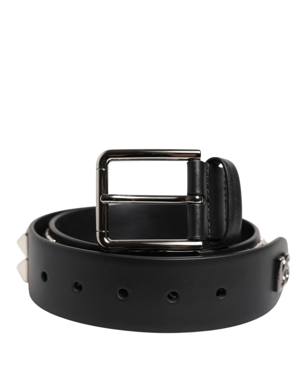 Black Leather Studded DG Metal Buckle Belt