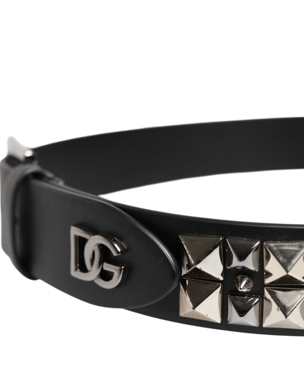 Black Leather Studded DG Metal Buckle Belt